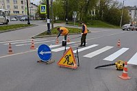 В Кинешме приступили к обновлению разметки на пешеходных переходах