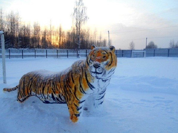 Осужденные из колонии в Кинешемском районе слепили снежного тигра фото 2
